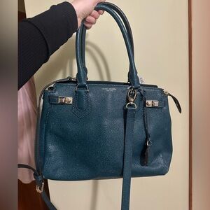HENRI BENDEL Carlyle Caviar Tumbled Teal Leather Satchel Tote Crossbody